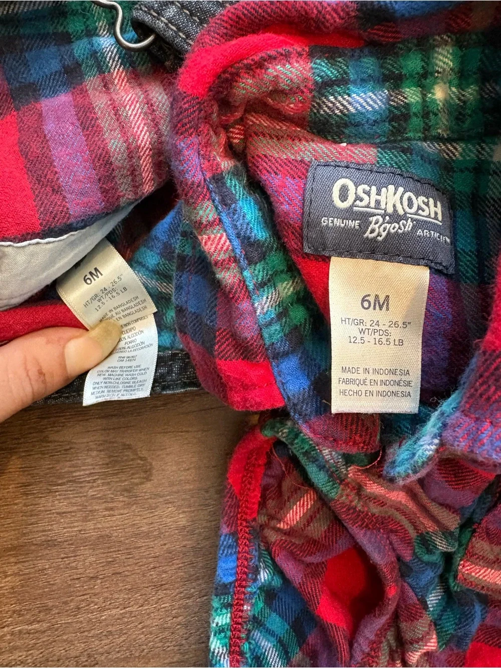 Oshkosh B’gosh Flannel Lined Denim Overalls & Plaid Onesie Set